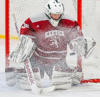 Exeter PG Bryan Botcher keeping his eyes on the puck during highly-localized blizzard.