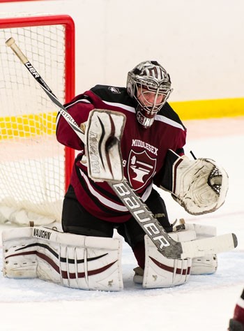 Middlesex sophomore G Joe Stanizzi kicked out 57 of 61 shots in a hard-luck 4-0 loss to Rivers on Sat. Jan. 28.