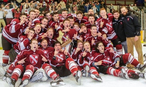 Gunnery celebrates its first-ever Div. I prep title after a hard-fought 3-2 win over Milton Academy in the 2016 Elite 8 Championship Game Sunday at St