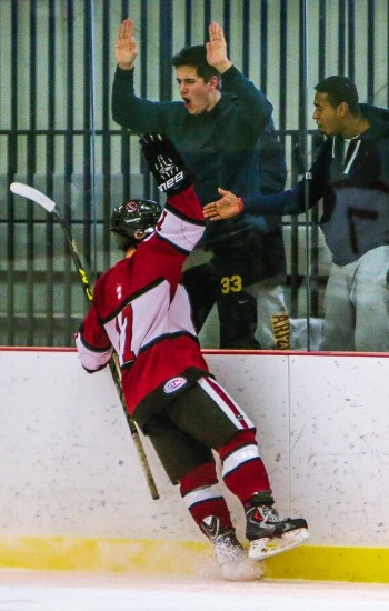 Loomis F Connor Leighton celebrates first period goal in 3-1 win over Taft Wed. Jan. 20th.