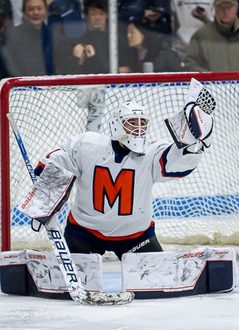 Milton Academy G Sam Caulfield shut out Governor's on Saturday, kicking out 29 shots. In his previous start, a 2-1 win over Tilton, the sophomore face