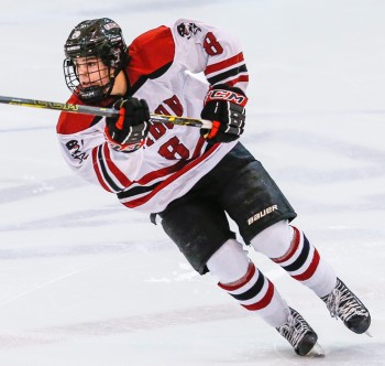 Tabor freshman Max Sauve flying through the neutral zone in Wednesday's game at Cushing.