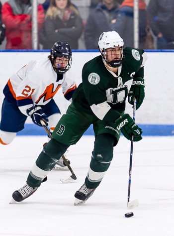 Deerfield senior D and co-captain Justin Marler in action during the Big Green's 4-3 win over Milton Academy in the 2016 Flood-Marr title game.