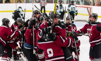 Middlesex sophomore Henry Cohen celebrates his OT goal that gave Middlesex a 5-4 win over Brooks on Wednesday.